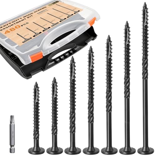 Image of #14 Wood Screws Assortment Kit, 480Pcs Star Drive Decking Wood Screws, Rust Resistant Timber Screws for Timber /Log /Landscaping(2-7 /8 inch, 3 inch, 4 inch, 4-1 /2 inch, 5 inch, 6 inch, 8 inch)