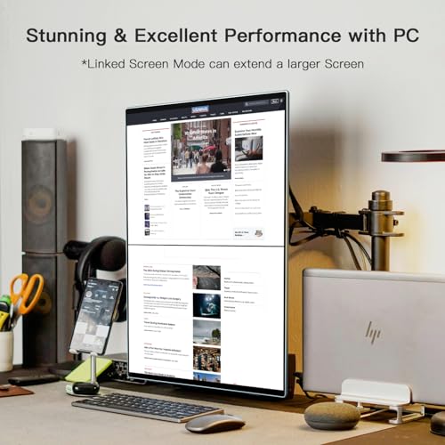 Image of Virze Portable Monitor OLED Stacked Dual Screen All-in One Seamless 1080P 13.3'' Triple Screen Extender with VESA Kickstand for Laptop Mini PC Game Console Landscape Portrait Mode (Not Foldable)
