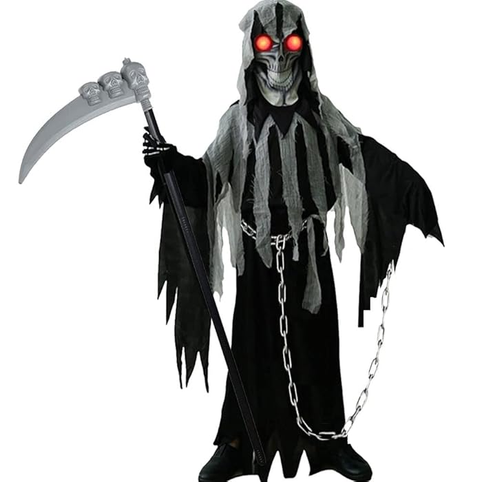 Buy Grim Reaper Halloween Costume for Kids,Glowing Eyes Creepy Phantom