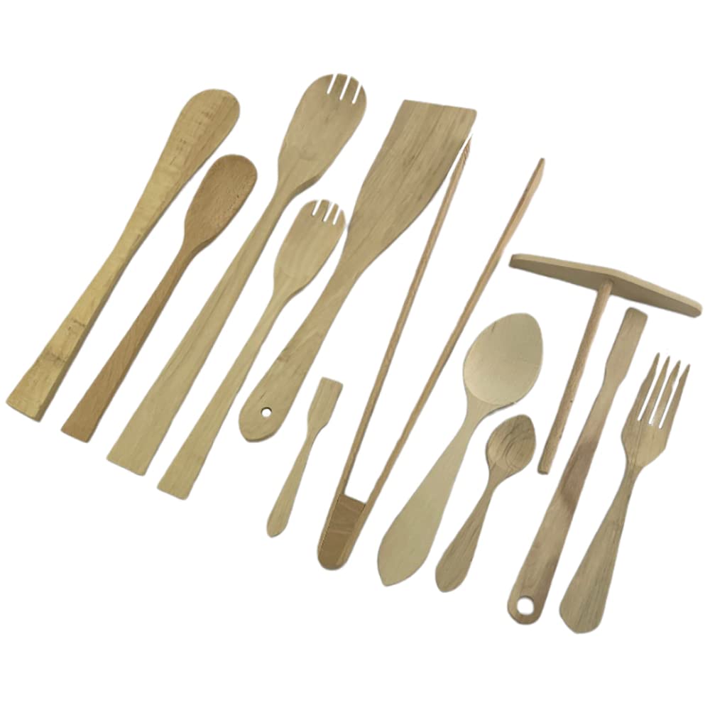 Lot De 6 Cuillères En Bois Naturel Faites à La Main + 1 Pot - Ustensiles De Cuisine Antiadhésifs