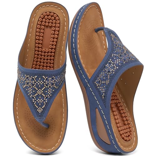 Image of Ecetana Wedge Sandals for Women Comfortable Casual Stylish Flip Flops | Soft Cushion Orthopedic Slip On Platform Thong Sandals with Lightweight Non Slip 2.16 Inch Heel for Summer Walking