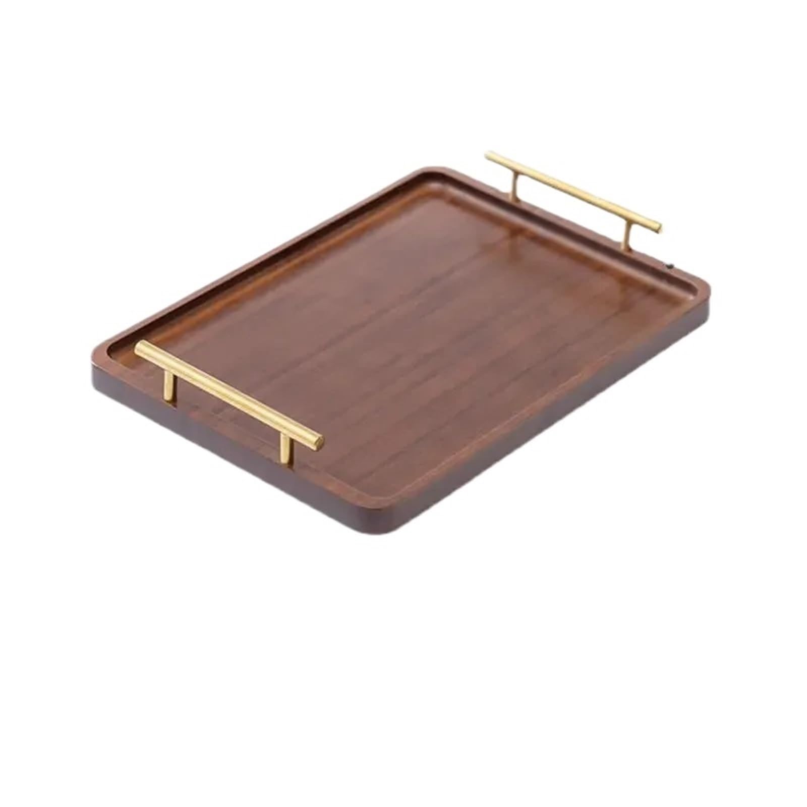 Bandeja Rectangular de Madera con asa de Metal Dorado para Servir Agua, Frutas, Comida y artículos Diversos (36 x 25 x 5 cm)