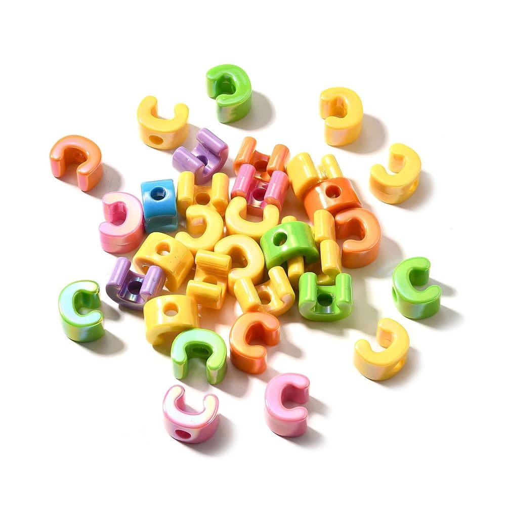 DanLingJewelry 40Pcs Random Rainbow Large Letter C Acrylic Beads AB Colour Iridescent Alphabet Keychain Beads for Bracelets Necklaces Jewellery Making โ image 1
