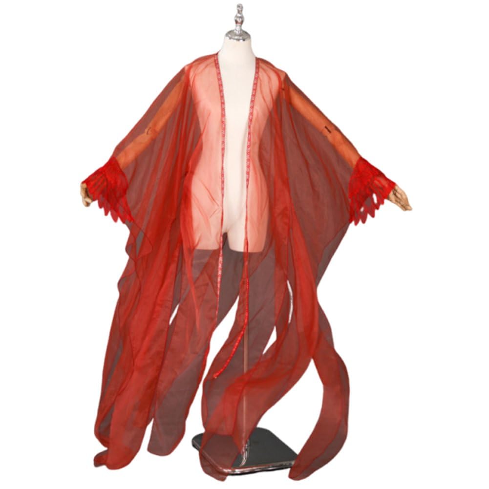 Hrippy Antique Chinese Cardigan Fairy Thin Tulle Chiffon Wide Sleeved Coat Summer Shawl Cloak Folk Dance Overcoat Costume