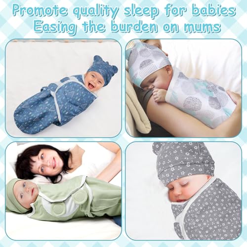 Image of Ramede 6 Pack Swaddle Blanket with Hats for Baby Girl Boy 100% Cotton Swaddles 0-3 Months, Adjustable Breathable Skin Friendly Receiving Blanket Wrap, Essential for Newborns(Groovy,Grey)