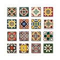 Heimerdinger 16-Pack Mixed Talavera Ceramic Tiles - 1.9"x1.9" Mexican Moroccan Design Mosaic for DIY Home Decor, Waterproof & Fire Resistant
