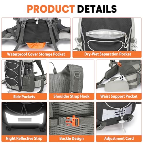 25L Hiking Backpack with Rain Cover Lightweight Hiking Daypack for Travel Camping Outdoors Knapsack for Men Women (Black) - Image 4