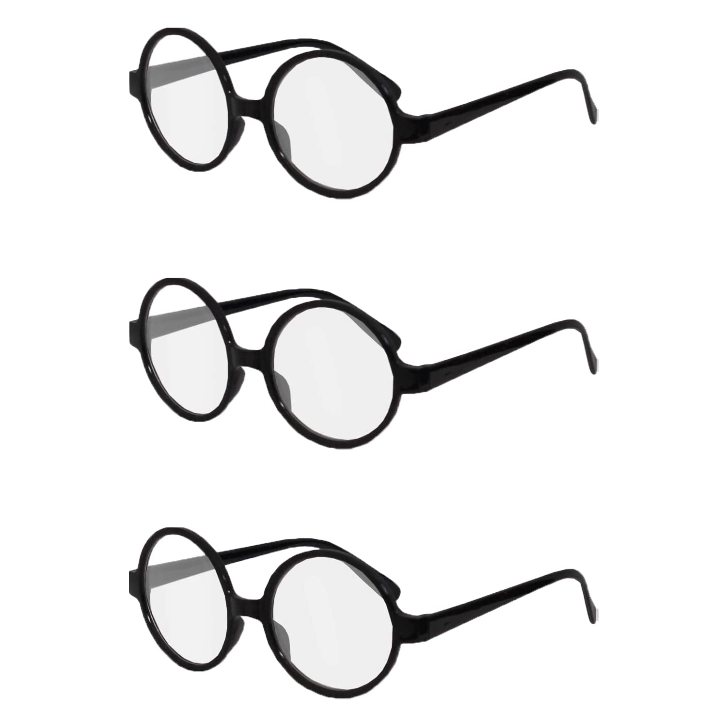 Round Glasses Accessory - Pack of 3 - Round Glasses with Black Frames - Unisex Fancy Dress Costume Accessory — image 1