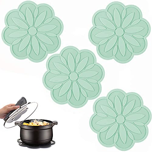 Image of Silicone Trivets Mats, Silicone Hot Mats Set, Silicone Hot Pads, Silicone Pot Mat for Countertop, Trivet Pads Heat Resistant, Table Placemats (Pack of 4 Green)