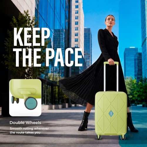 Image of American Tourister Qubiz | Cabin Trolley Bag (55 cm) | 360 8 Wheel Travel Luggage | Hard Case Polypropylene Suitcase | Recessed Combination Lock | Lime & Turquoise