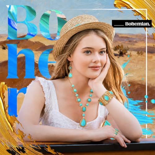 Image of Ecally Western Turquoise Jewelry Set for Women