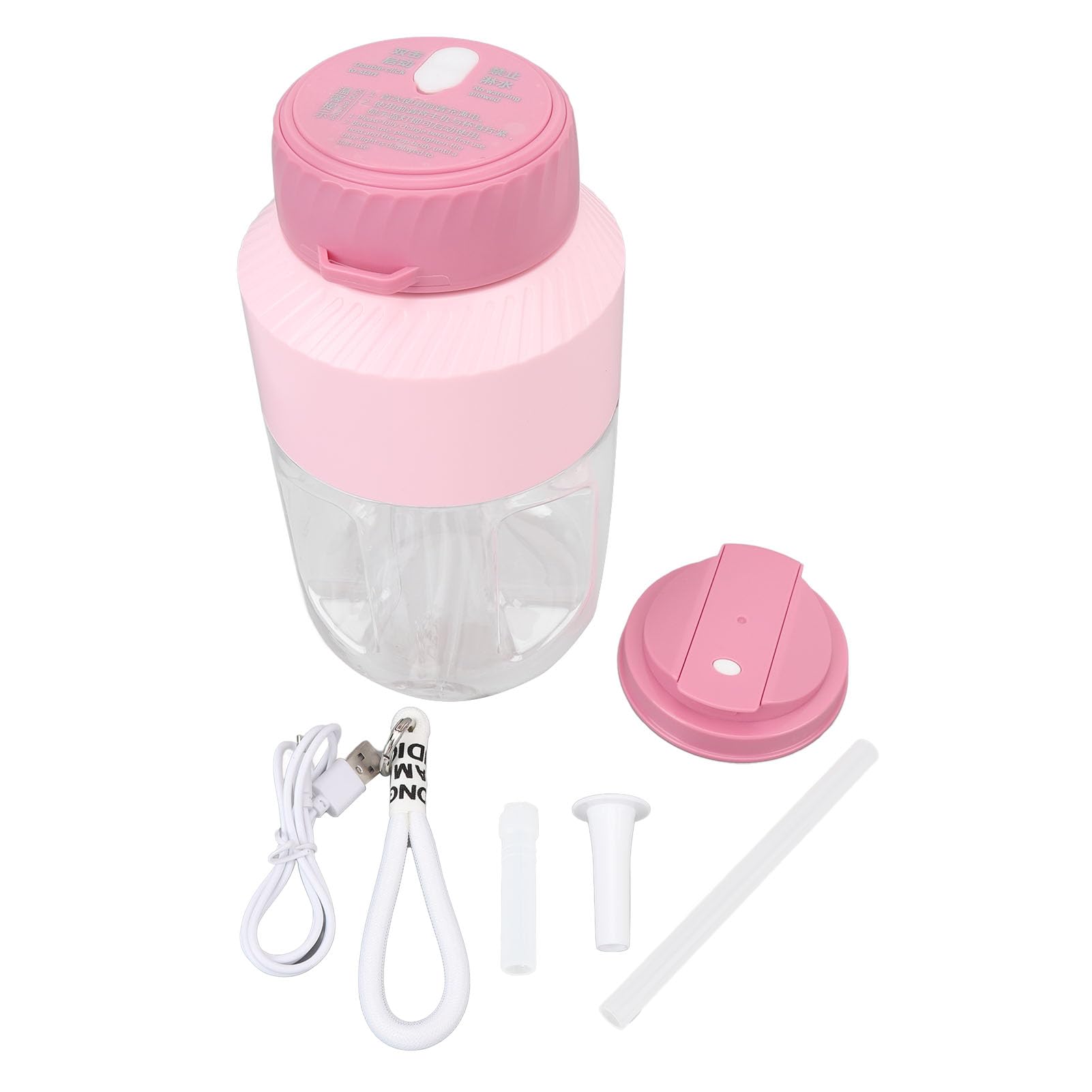 BuyWeek Blender Portable 1 L, Mixeur Smoothie Sans Fil Rechargeable à Double Couvercle Mélangeur de Voyage pour Activités de Plein Air, Voyages, Salle de Sport, Fêtes (Rose)