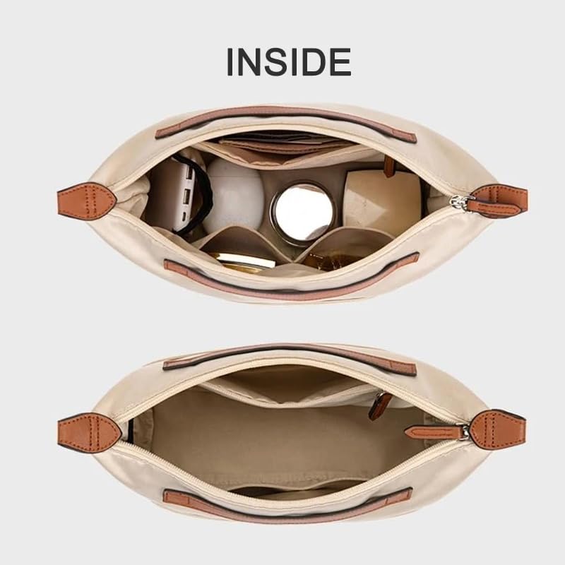 Organizzatore interno per borsa in tessuto satinato, accessorio per borse Longchamp LE PLIAG, aumenta lo spazio, inserto anti-collasso con tasche (Beige, M-28x18x12cm)