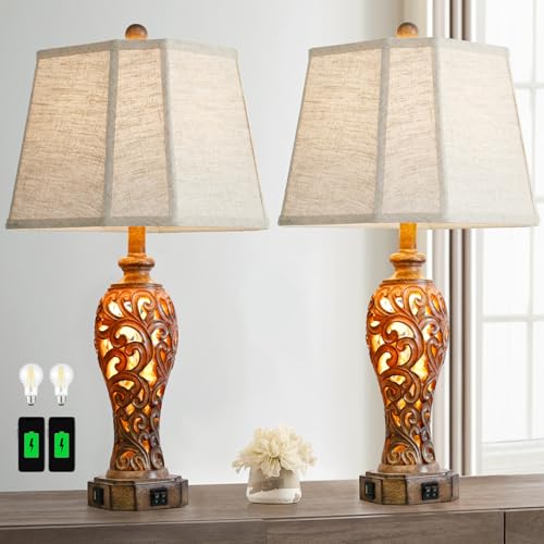 Set of 2 Rustic Table Lamps for Living Room Bedroom,