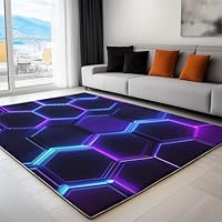 Neon Hexagon Rug Soft Fluffy Kids Rug, Machine Washable Non Slip Purple Carpet Floor Mat for Bedroom Playroom Nursery Girls Boys Room Decor, 120x170 cm