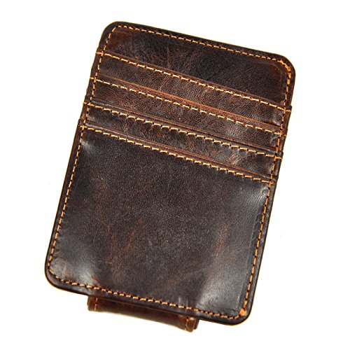 Image of Le'aokuu Genuine Leather Magnet Money Clip Credit Card Case Holder Slim Wallet