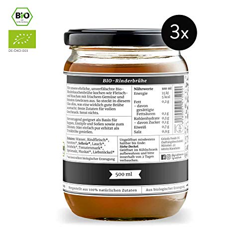 Grizzly Foods • BIO Brühe Rind + Huhn Probierpaket (6 x 500ml) • 100% natürlich • Ohne Zucker & Geschmacksverstärker • Lange gekocht • Wertvolle Nährwerte • Fleischbrühe, Fond, Bouillon