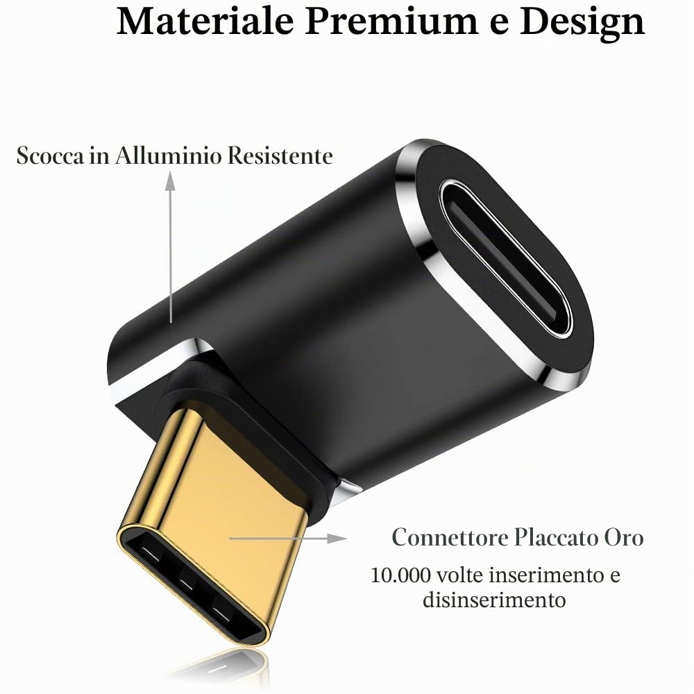 Adattatore USB C ad angolo retto (confezione da 2), connettore USB C maschio a USB C femmina da 90 gradi per Steam Deck, Switch, MacBook, Tablet, Telefono e altri dispositivi di tipo C