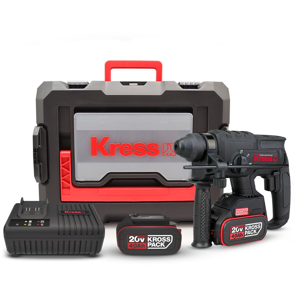 Kress KUC60.2 20Volt 4.0Ah. 2.0J Li-ion Çift Akülü Şarjlı Kömürsüz Profesyonel SDS-Plus Pnömatik Kırıcı/Delici