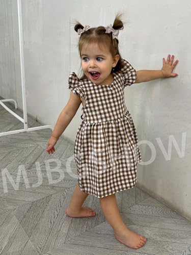 Toddler Baby Girls Gingham Dress Ruffle Sleeve Backless Plaid Dresses Holiday Casual Spring Summer Dress Size 6M-6T3