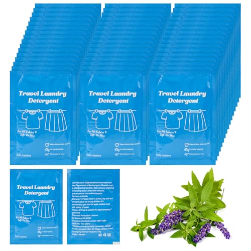 トラベルサイズ 液体洗濯洗剤 1袋あたり0.7フロズ/20ml 旅行用洗濯洗剤 手洗い用 洗濯石鹸 トラベルサイズ ホテルのシンクのすべての生地に適しています Air Bnb (50)