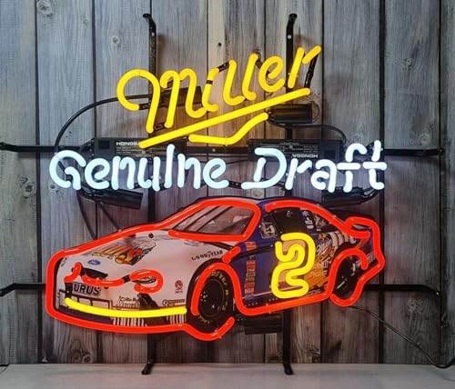 Image of Neon Signs Beer Bar Club Bedroom Compatible For Miller Genuine Draft Car Glass Neon Signs for Office Hotel Pub Cafe Birthday Party Man Cave Neon Light Art Wall Lights 24 X 20 Inches