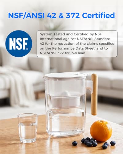Image of Waterdrop Extream Long-Lasting (200 Gallons), BPA Free, 10-Cup Water Filter Pitcher with Wooden Handle - Removes Harmful Contaminants Chlorine Metals & Sediments for Clean Tasting Water | 200-Gallon Long-Life Filter, 5X Longer Filter Life, Reduces PFOA /PFOS and Chlorine, BPA-Free, Sturdy Wooden Handle