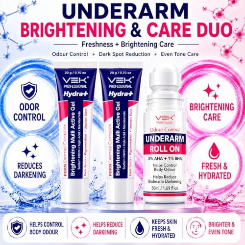 Image of VSK Professional Underarm Roll On with 3% AHA + 1% BHA & Brightening Multi Active Gel with PDRN, Alpha Arbutin & Niacinamide | Helps Control Body Odour & Improve Appearance of Dark Underarms | 50ml + 40g