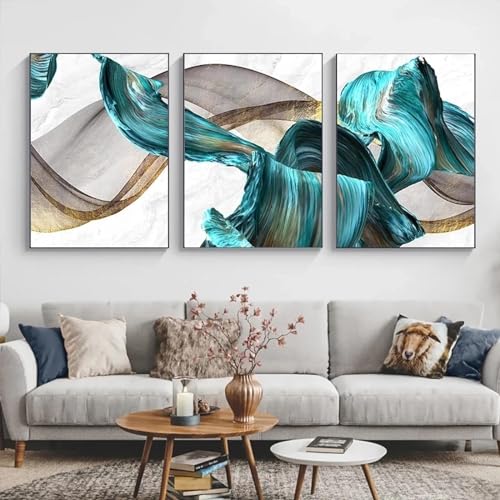 Affiches aquarelles peinture de luxe ruban vert et or | Images d'art triptyque 80x110cm