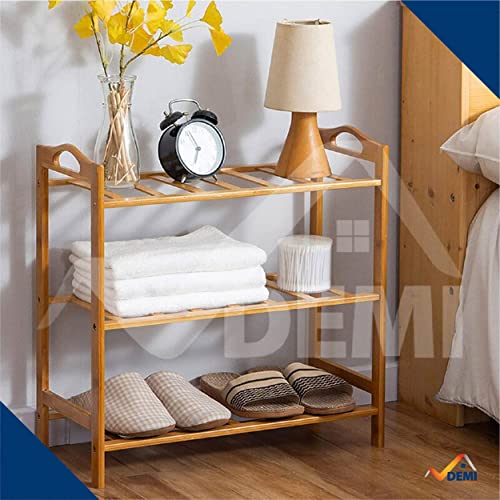 Sapateira de Entrada Madeira Tripla Bambu Organizador Tenis Cor:Marfim