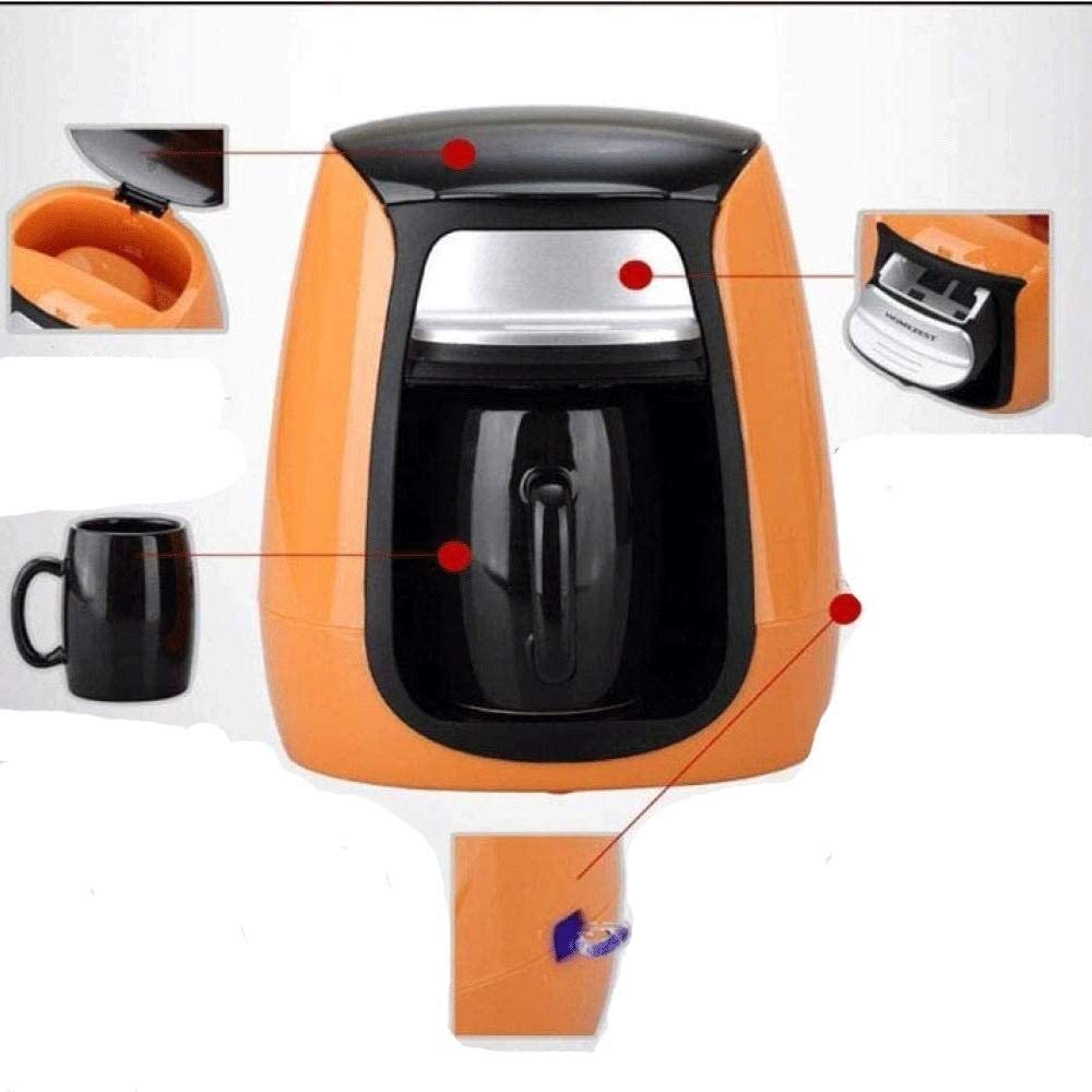 Máquina de café con Aislamiento al vacío, Termo de Viaje, máquina de café Americana con Filtro, Molinillo Nuevo de una Taza con Aislamiento y función de Apagado automático, Naranja