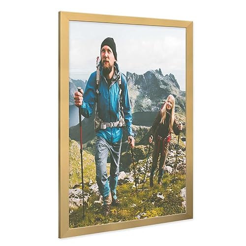 PHOTOLINI Bilderrahmen 50x70 Gold, Puzzle Rahmen 50x70 Holz MDF mit Acrylglas, Bilderrahmen 70x50 groß zum Aufhängen, Picture Frame Rahmen 70x50 mit Zubehör, Posterrahmen für Fotos & Poster