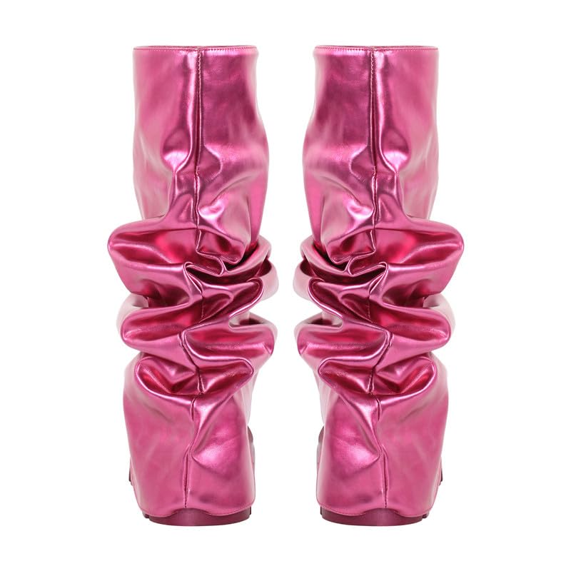 sexytag Women's Metallic Boots Slouchy Foldover Platform Round Toe Western... - Picture 20 of 61