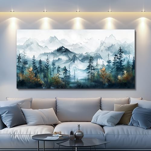 FUHAIHUA Large Wall Decor For Living Room Canvas Wall Art For Bedroom Office Decorations Hotel Room Mural Misty Forests Trees Wall Pictures Artwork Ink Landscape Painting Modern Home Decor 24x48 In