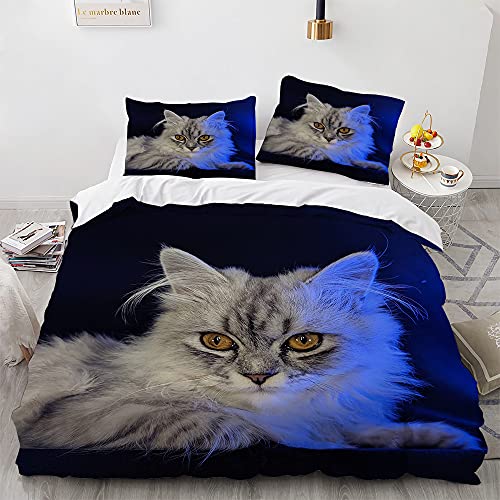 RITIOA Housse de Couette 140x200,Chat Housse De Couette avec Fermeture Éclair Et 1 Taie d'oreiller 65X65Cm Modèle de Chat Mignon Parure de lit Microfibre 1 Personne(#14) Cover