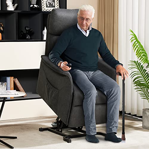Power Lift Recliner Chair For Elderly, Lift Chair With Heat And Massage, 3 Positions Fabric Recliner Chair Sofa With 2 Side Pockets & Remote Control For Living Room (Grey) #TOP2
