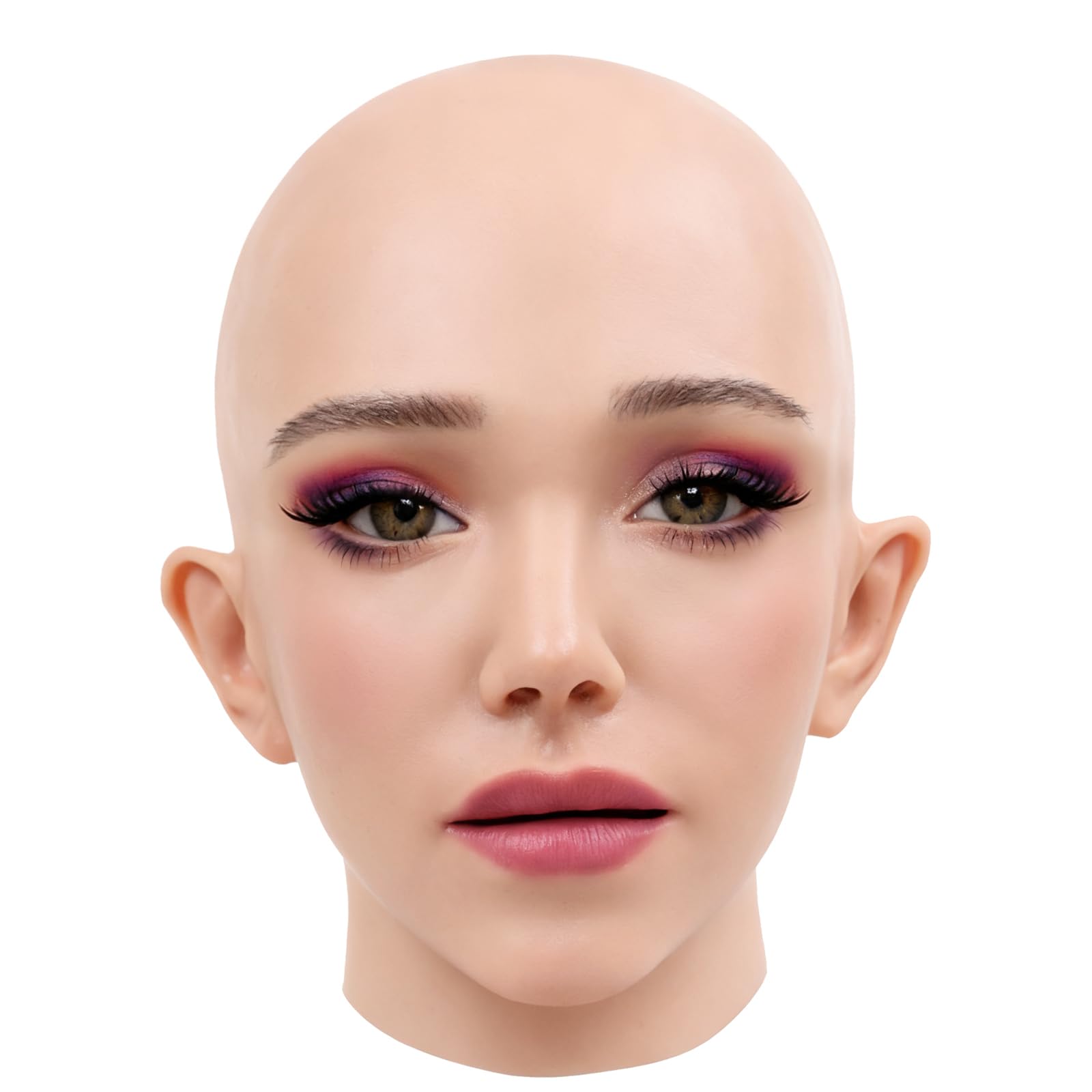 JVTUNG Silicone Female Head Mask Hand-Made Realistic Halloween Beauty Face for Crossdresser Cosplay (Brown)