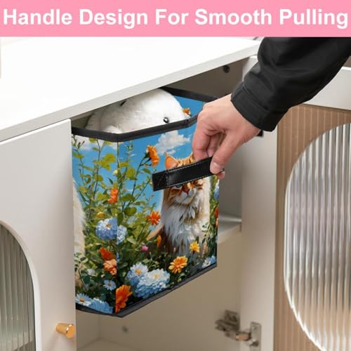 Panier de rangement pliable grand cube chat mignon poignées cuir - 6