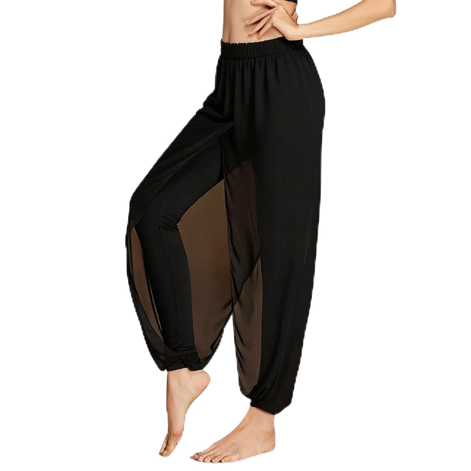 Leemiman Women's Black Belly Dance Pant For Yoga Ballet Chinese Folk Dance Classical Dancing Costume Chiffon Dancer Practice Harem Pants
