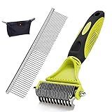 【Rutschfester Griff】Der mit Gummi bedeckten Griff ist rutschfest. Unser Hundekamm und Trimmstriege sind geeignet für Hunde mit mittellangem bis langem Fell