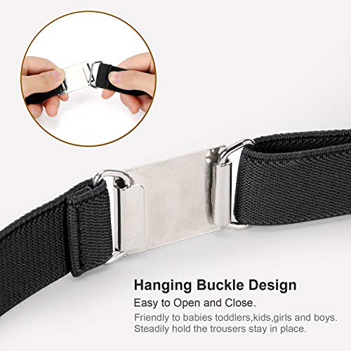 JASGOOD Kids Toddler Belt Elastic Stretch Adjustable Belt for Boys and Girls with Silver Square Buckle 2 Pack (Black+Pink,Pants Size below 26 Inch) - Thumbnail 2