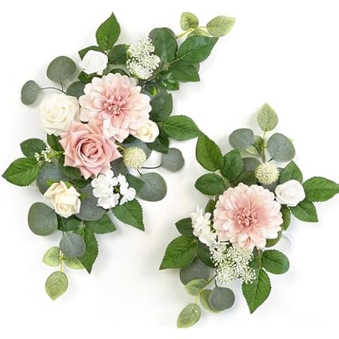 WEIERYUE(Pack of 2) Artificial Flowers Decorations,Artificial Arch Backdrop Garlandfor Ceremony Party Reception Entrance Welcome Easel Door Floral Decor Wall Home Entryway Outdoor(Ash Powder) Cover