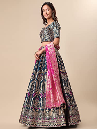 Image of PURVAJA Women's Jacquard Semi-Stitched Lehenga choli(Saheli)