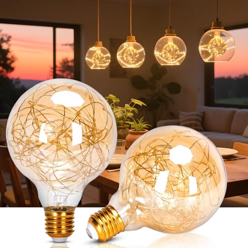 Aigostar - Ampoule LED E27 G95 Vintage 1.2W, Lumière Chaude 2500K, 50 Lumens, Ampoule Globe Filament en Cuivre Décorative, Ampoule LED Rétro, Non Dimmable, Lot de 2