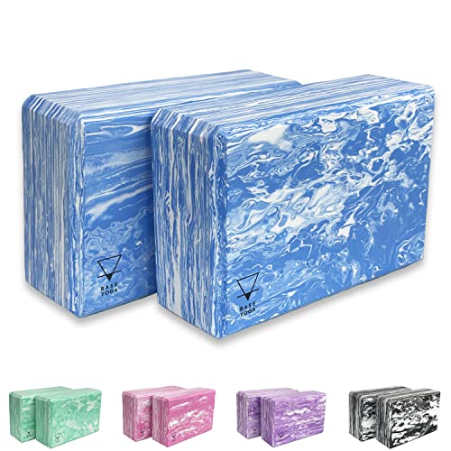 Base yoga Yoga Block - 1 or 2 pc set - Unique Strong/Firm/Lightweight EVA foam support block/brick (Blue x 2 pack)