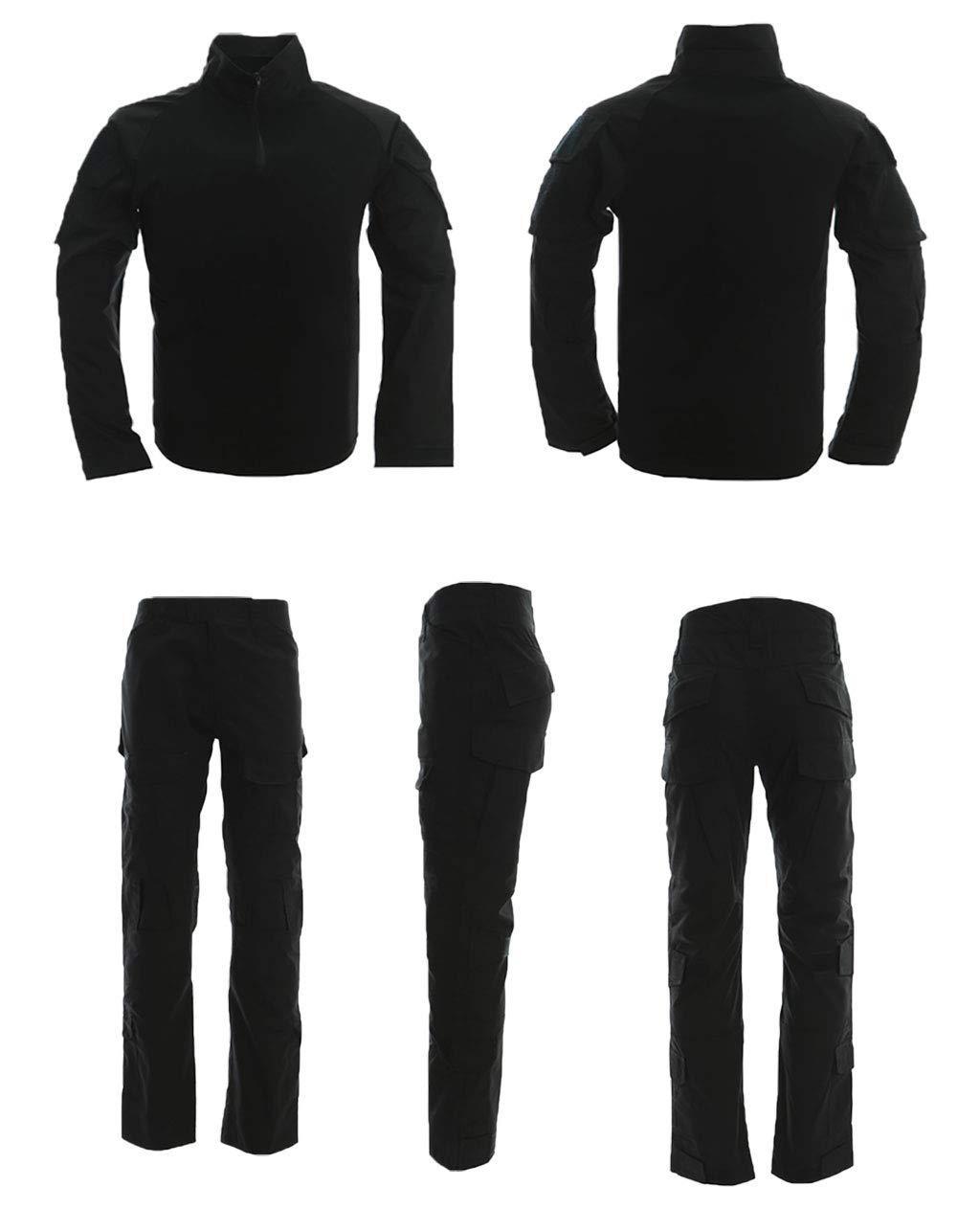 LANBAOSI Conjunto de camiseta y pantalones tácticos de combate para hombre, manga larga, multicam, Woodland BDU Hunting, uniforme militar con cremallera 1/4