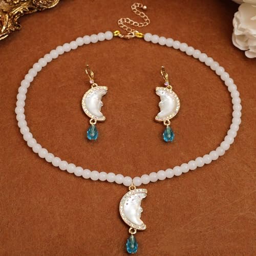 Collar y pendientes de perlas blancas para un estilo retro elegante 6
