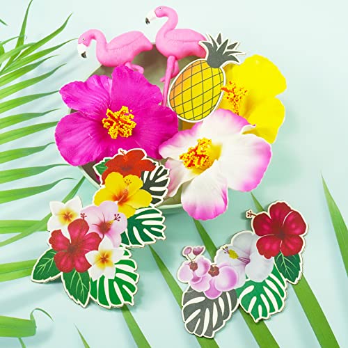 12 Pcs Flamingo Cake Toppers Flamingo Palm Leaves Hibiscus Flowers Hawaiian Cake Decorations For Tropical Luau Themed Birthday Wedding Party Supplies #TOP2