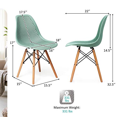 Giantex Set Of 2 Modern Dining Chairs, Outdoor Indoor Shell Pp Lounge Side Chairs With Mesh Design, Beech Wood Legs, Tulip Leisure Chairs, Dsw Dining Chairs For Kitchen, Dining Room, Green #TOP5