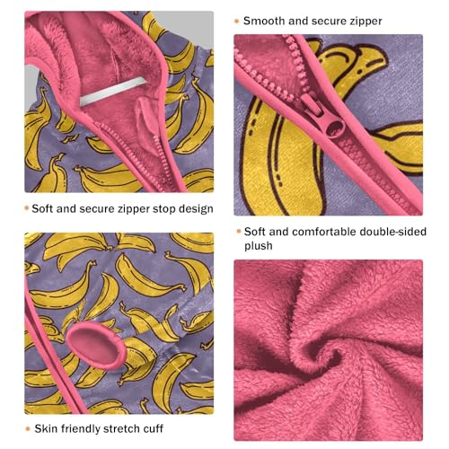 Banana Toddler Fleece Jacket Baby Girls Hooded Zipper Long Sleeve Thick Warm Outerwear 3-10 Years3